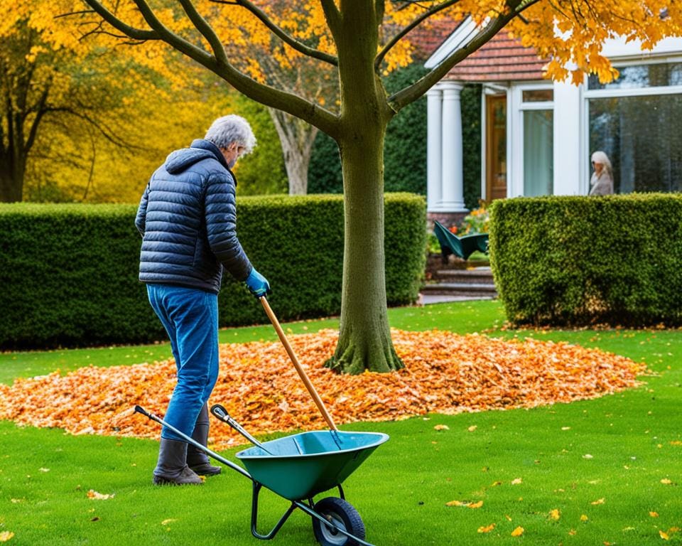 Laub entfernen und Rasenpflege im Herbst