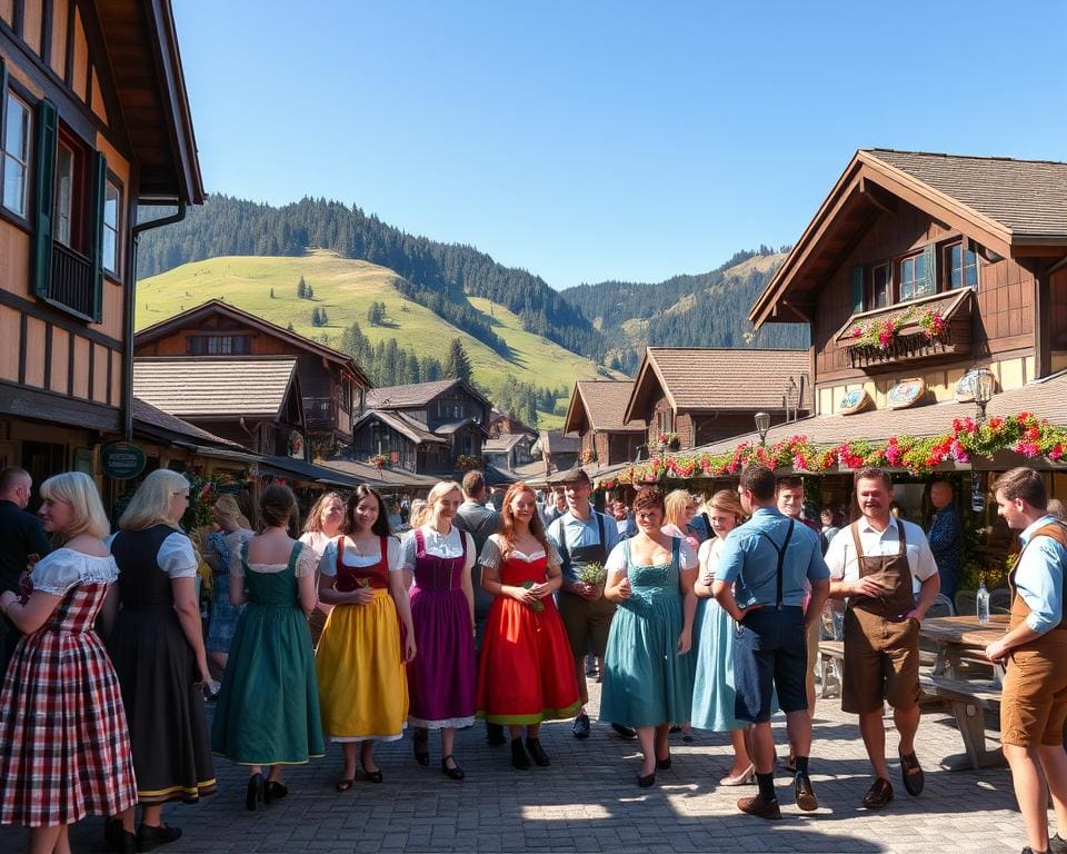 Traditionelle Trachten Dirndl und Lederhosen