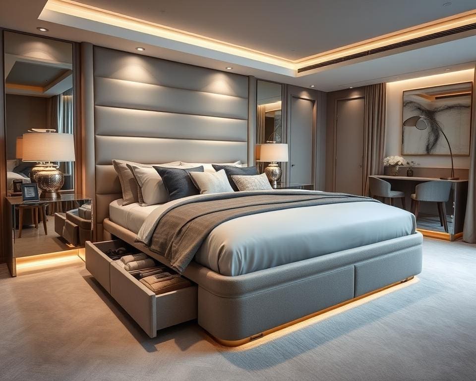 Polsterbetten mit zusätzlichem Stauraum für Schlafzimmer