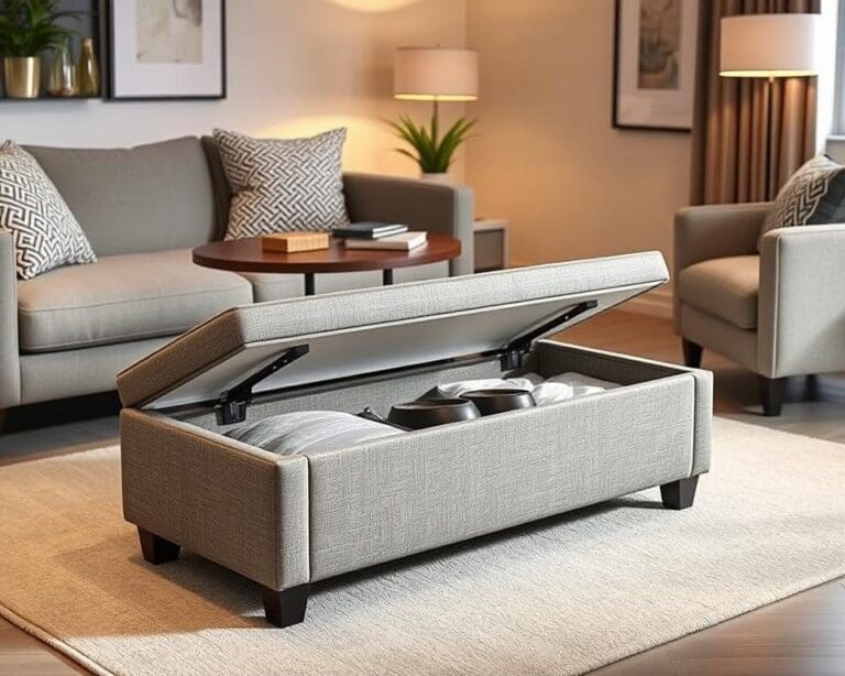 Polsterhocker mit zusätzlichem Stauraum für kleine Räume