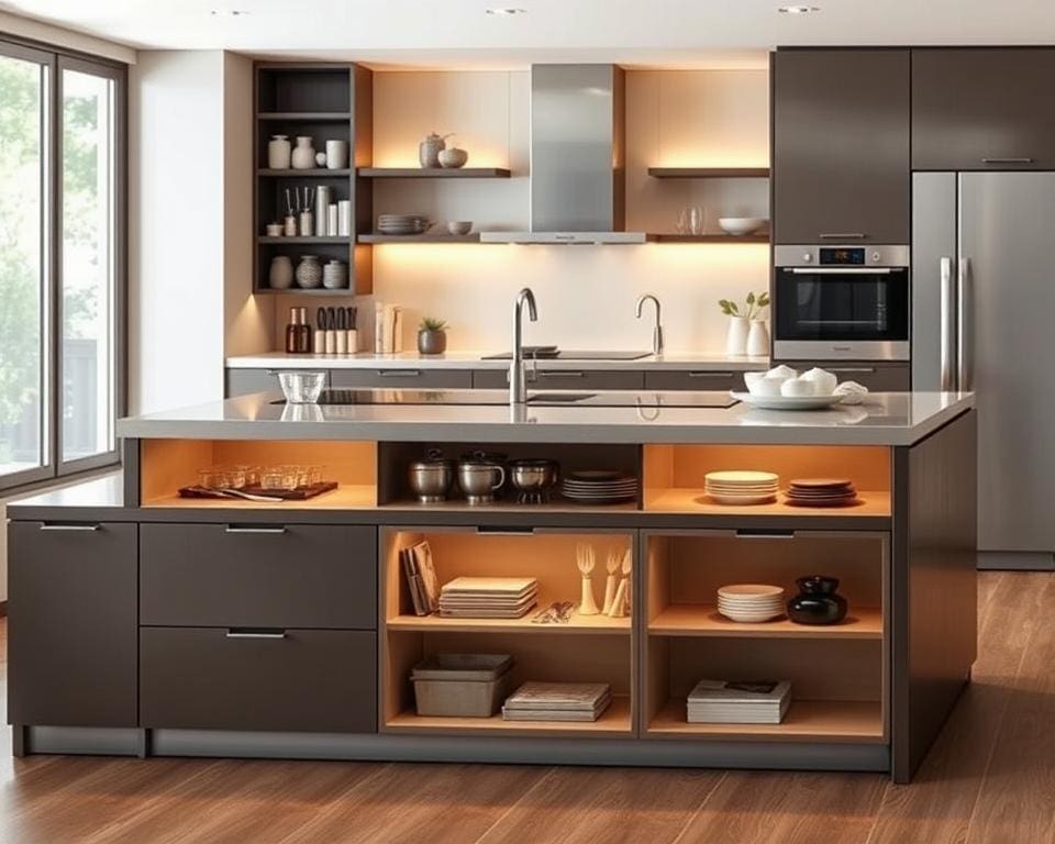 Multifunktionale Kücheninseln mit integrierten Ablagen