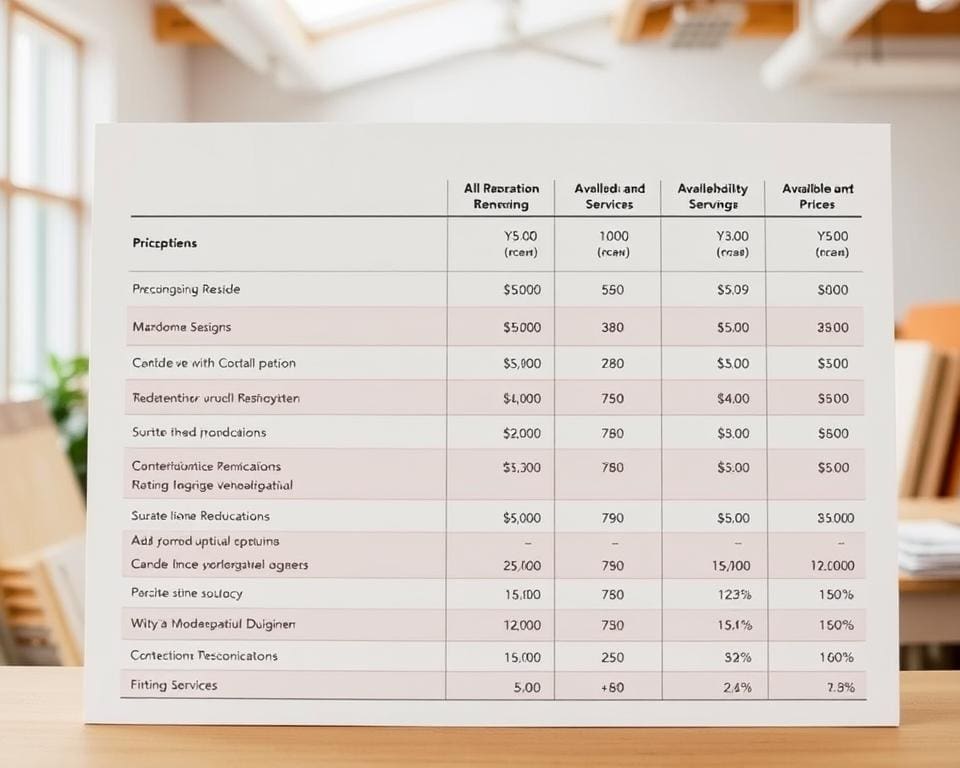 Preise für Sanierung und verfügbare Dienstleistungen