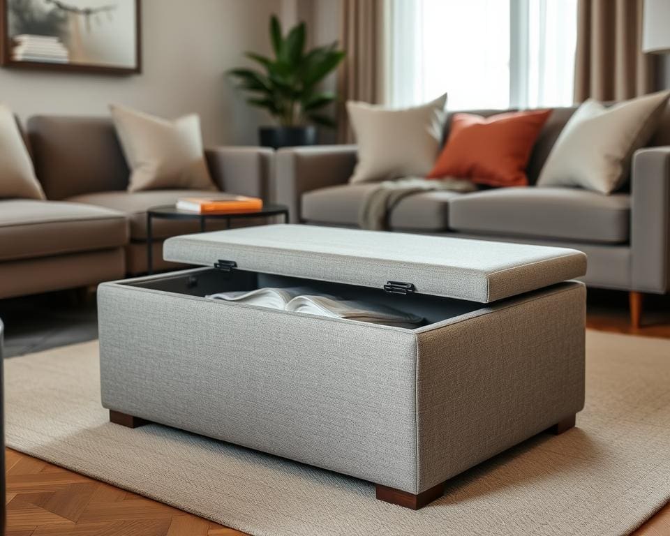 Polsterhocker mit verstecktem Stauraum für kleine Räume