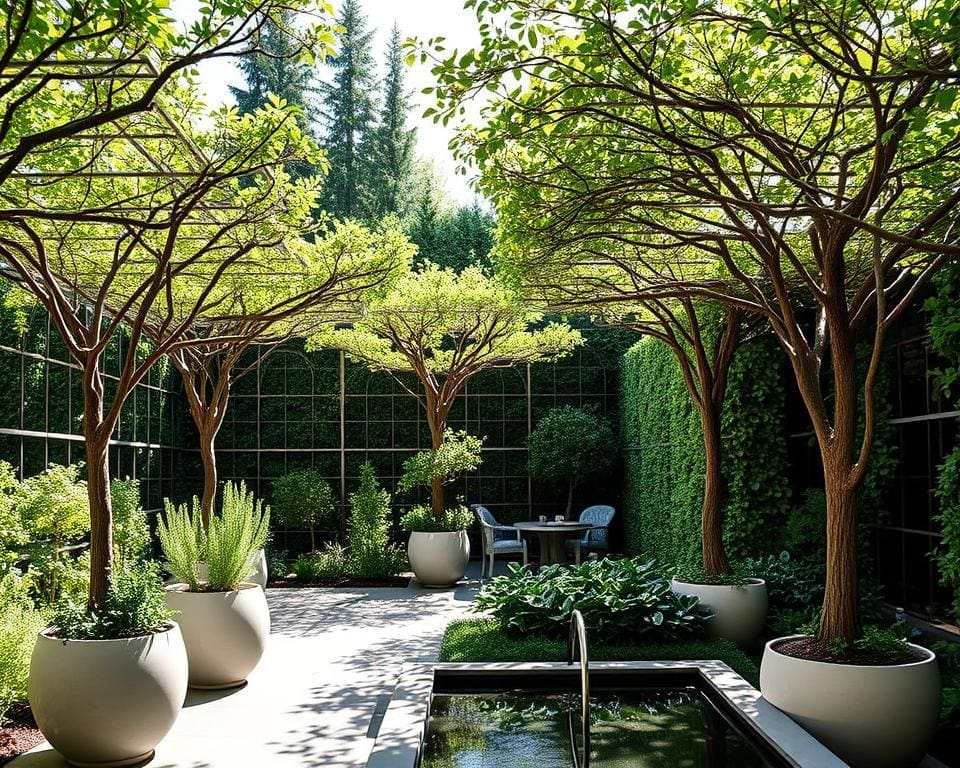 Wie integriert man Spalierbäume in moderne Gartendesigns?