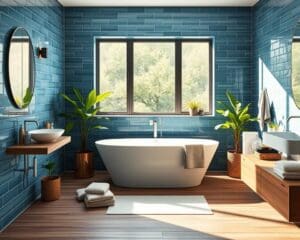 Wie kombinierst du kühle und warme Töne im Bad?