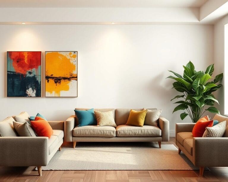 Wie bringst du Farbe in ein neutrales Wohnzimmer?