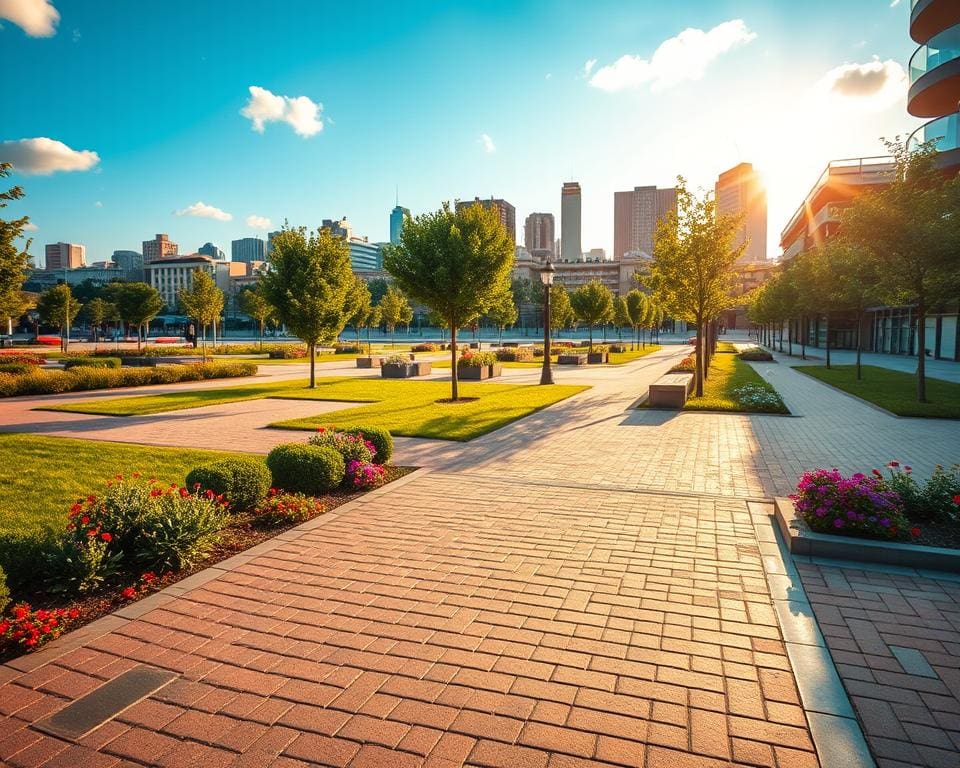 Wie kombiniert man Grünflächen und Pflasterflächen?